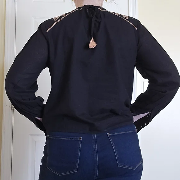 St Roche MORTIMER TOP Black Embroidered Hand Loom Cotton New - Picture 6 of 13